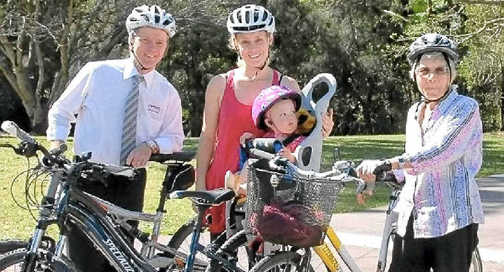 Ian Hogbin, his daughter Gretel, granddaughter Coco and family matriarch Barbara Hogbin will serve as ambassadors for the inaugural On Ya Bike Coffs Day. Ian Hogbin, his daughter Gretel, granddaughter Coco and family matriarch Barbara Hogbin will serve as ambassadors for the inaugural On Ya Bike Coffs Day.